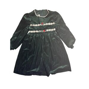 LIKE NEW Vintage Bonnie Jean‎ Velvet Dark Green Dress Size Children's 6